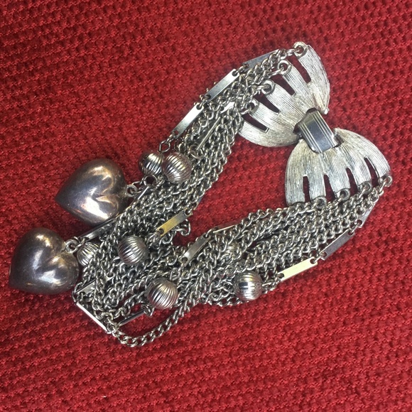 Vintage Silver Puffy Heart Swingy Chain Bracelet - Picture 8 of 8
